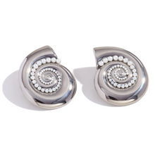 Load image into Gallery viewer, Silver Pearl Nautilus Earrings
